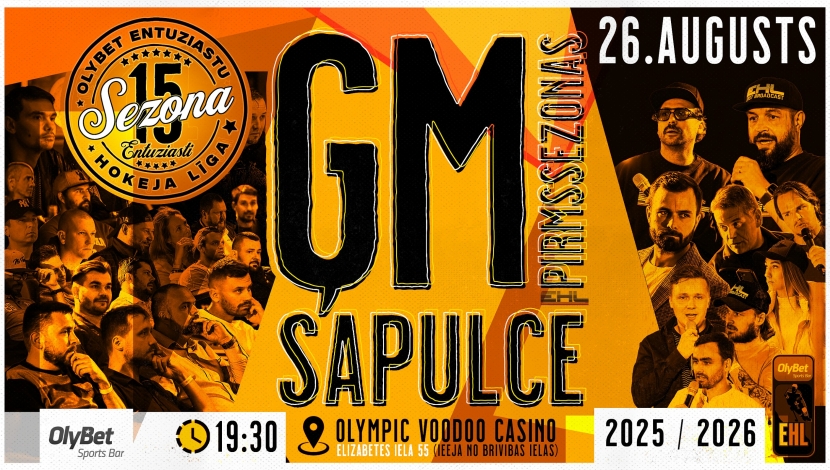 OlyBet EHL 15.sezonas GM un Kapteiņu sapulce notiks 26.augustā
